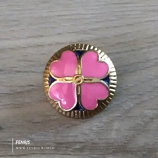 Celtic Irish 4 Leaf Clover Buttons Enamel Pink Gold
