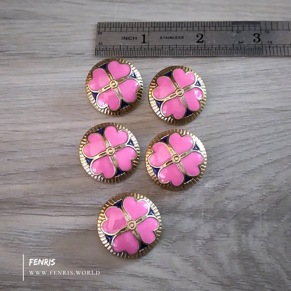 Celtic Irish 4 Leaf Clover Buttons Enamel Pink Gold