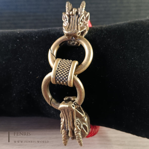 bronze dragon bracelet red leather