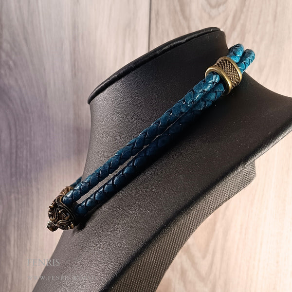 teal bronze wolf torc double leather