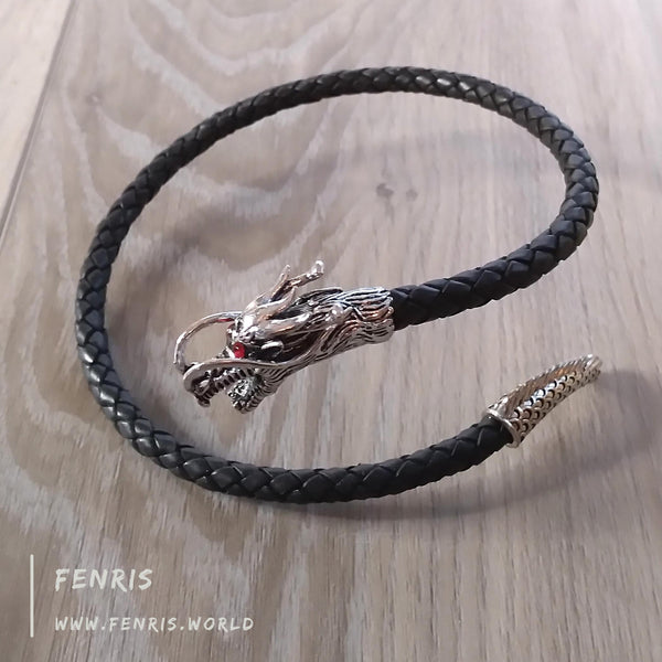dragon arm ring torc silver black leather