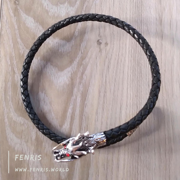dragon arm ring torc silver black leather