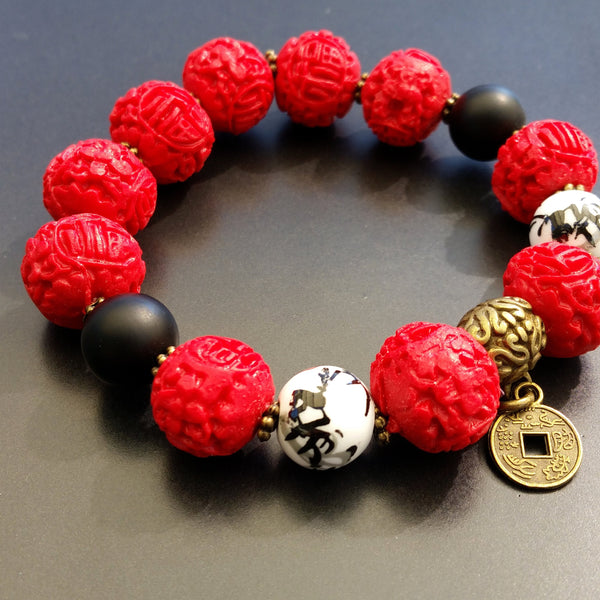 Chinoiserie Bracelet Red Cinnabar