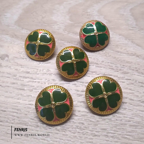 celtic irish 4 leaf clover buttons green gold