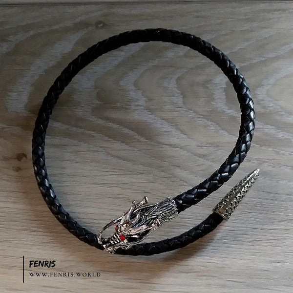 dragon arm ring torc silver black leather