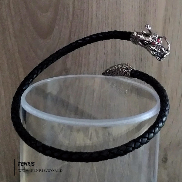 dragon arm ring torc silver black leather