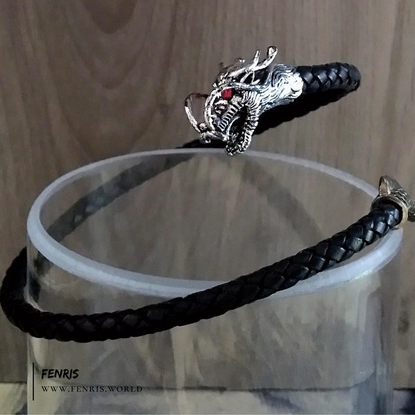 dragon arm ring torc silver black leather