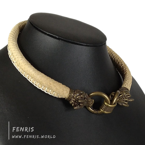 necklace choker leather dragon bronze tan scale fantasy