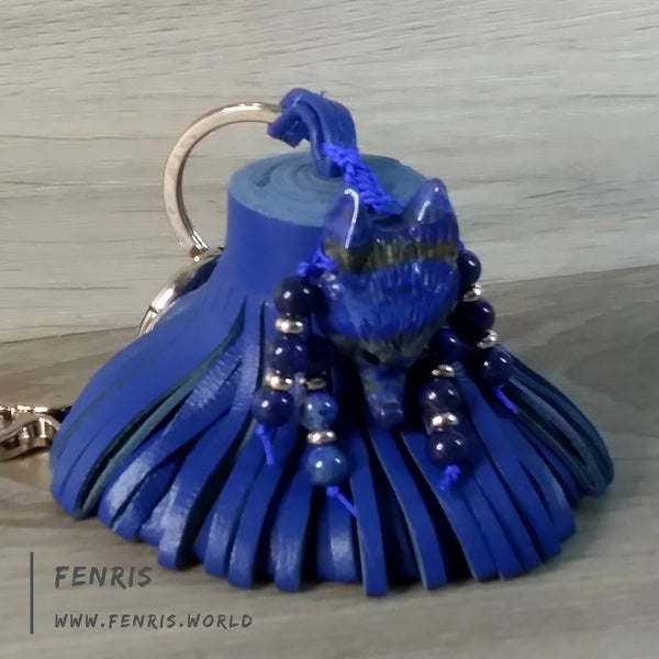 blue leather tassel keychain