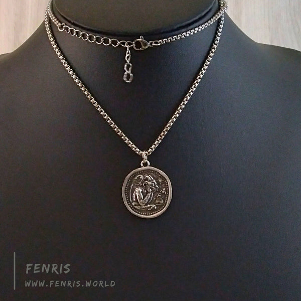 necklace silver medieval gargoyle coin mens womens