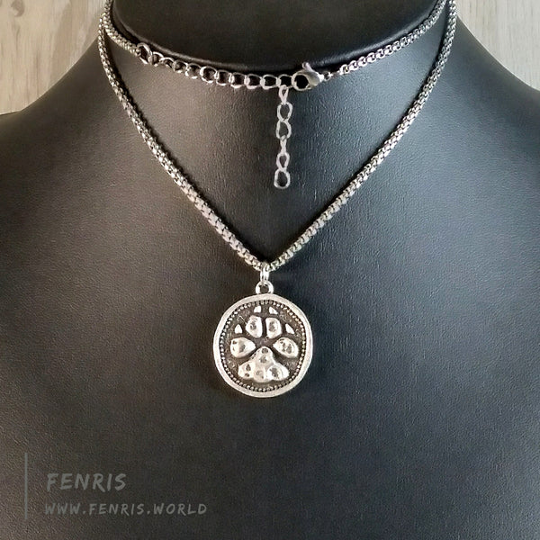 necklace silver wolf paw coin mens womens