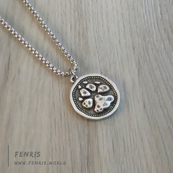 necklace silver wolf paw coin mens womens