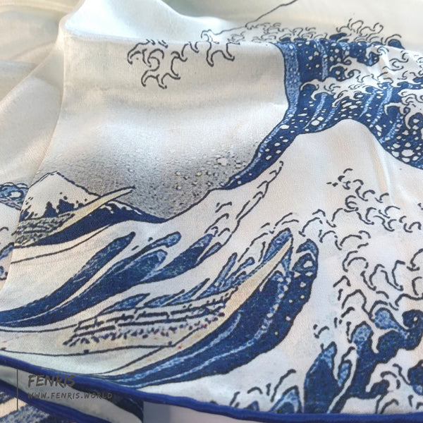 great wave kanagawa scarf silk long blue