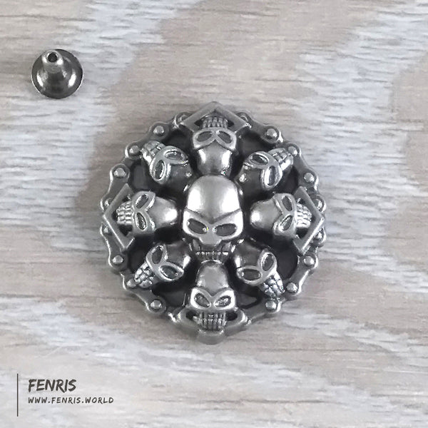 skull rivet studs silver round large biker punk leather