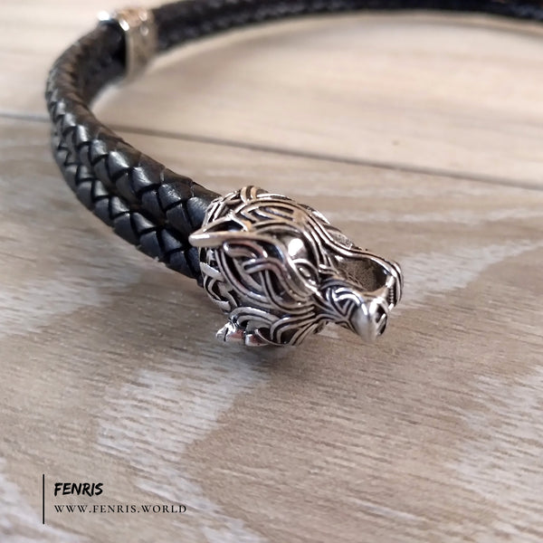 silver wolf torc knotwork leather viking celtic pagan