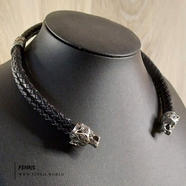 silver wolf torc knotwork leather viking celtic pagan