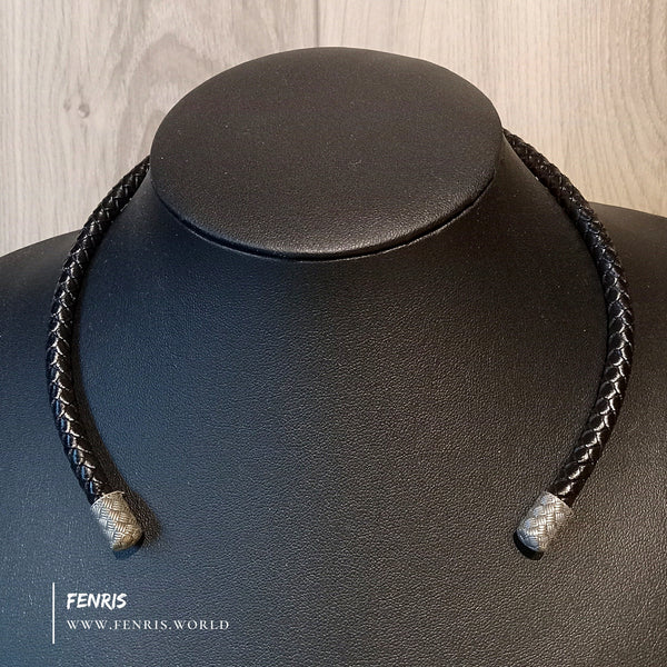 925 silver torc black leather