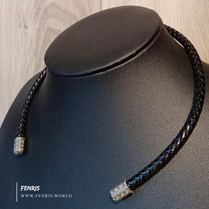 925 silver torc black leather