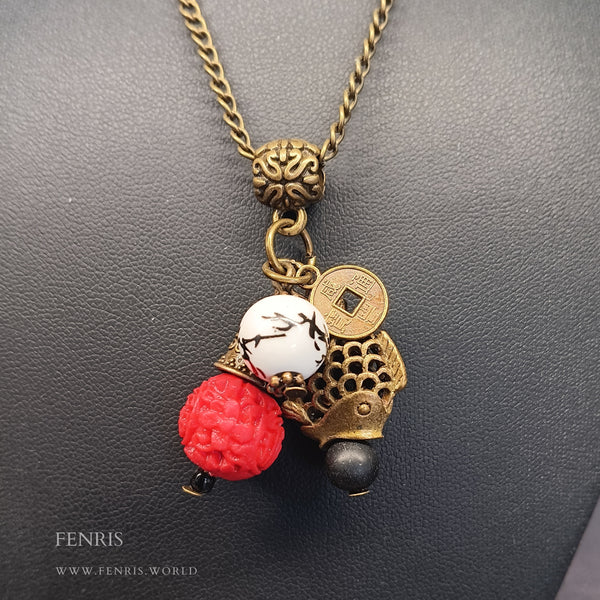 bronze cinnabar asian charm necklace