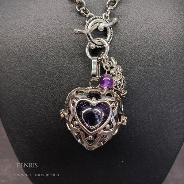 silver heart amethyst sphere necklace