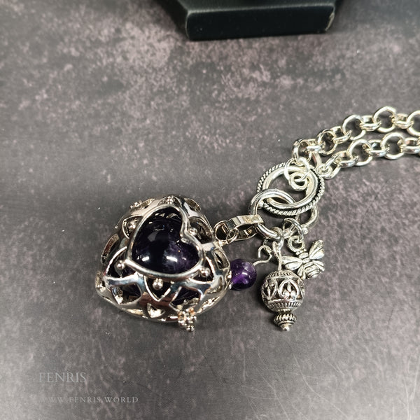 silver heart amethyst sphere necklace