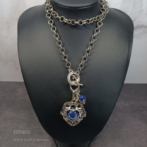 silver heart lapis sphere necklace