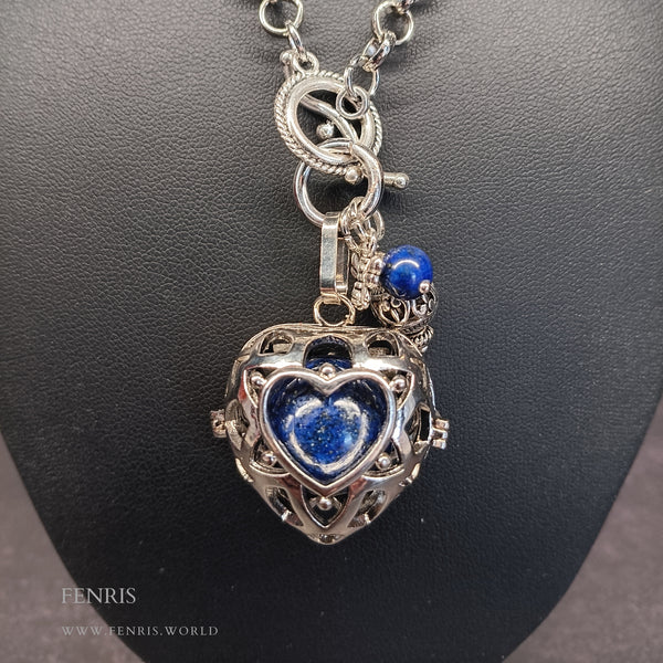 silver heart lapis sphere necklace