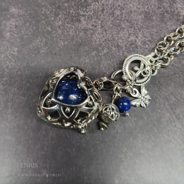 silver heart lapis sphere necklace