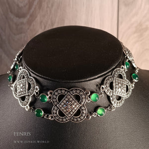 art deco choker collar necklace silver green