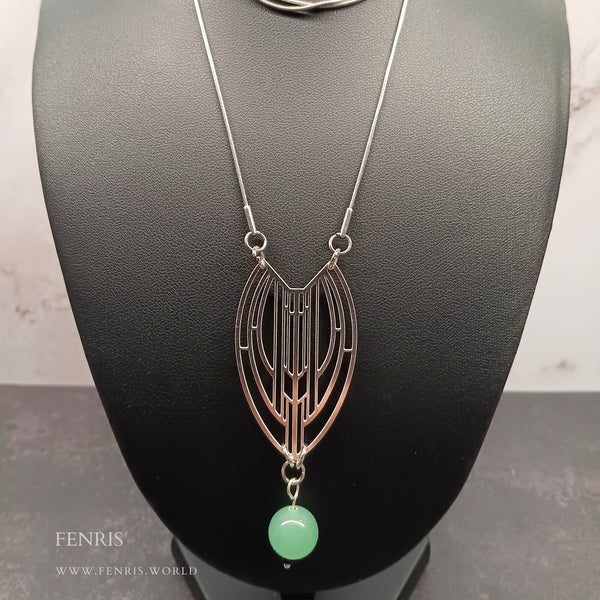 silver and jade green art deco necklace