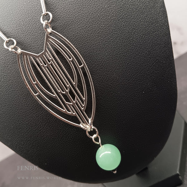 silver and jade green art deco necklace