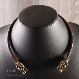 bronze bear torc brown leather