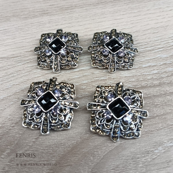 silver square jeweled buttons retro designer art deco