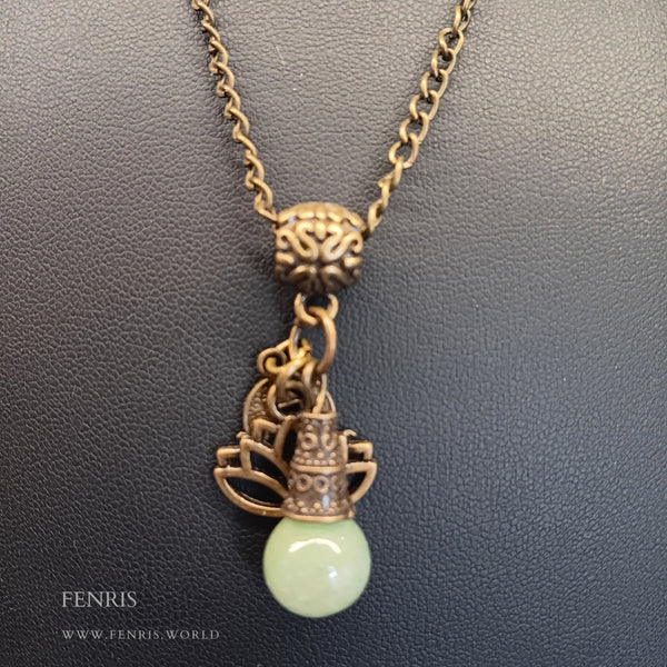 bronze lotus green aventurine charm necklace