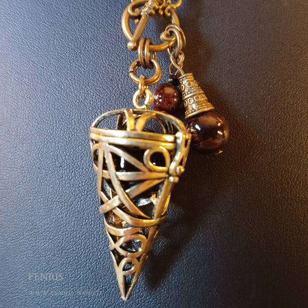 bronze pentagram necklace black agate sphere garnet charms