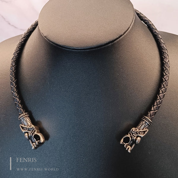 celtic dog torc silver with black leather