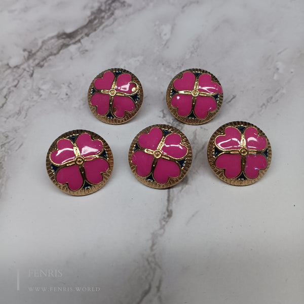 gold pink enamel clover buttons