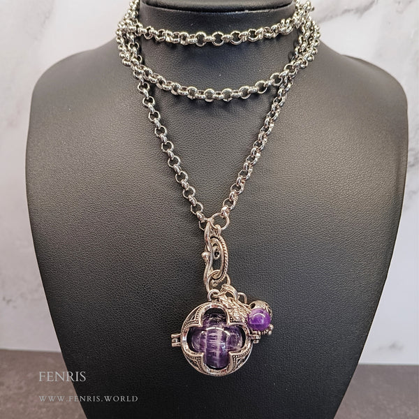 silver gothic amethyst sphere necklace