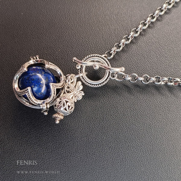 gothic lapis lazuli silver charm necklace with sphere