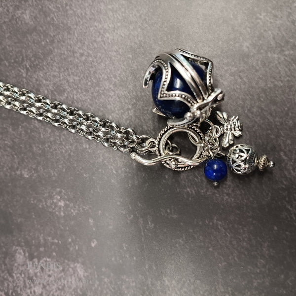 gothic lapis lazuli silver charm necklace with sphere