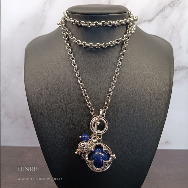 gothic lapis lazuli silver charm necklace with sphere