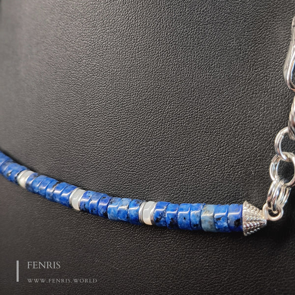 lapis lazuli raven necklace blue leather mother of pearl