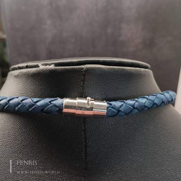 lapis lazuli raven necklace blue leather mother of pearl