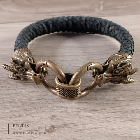 dragon bracelet bronze black scale leather
