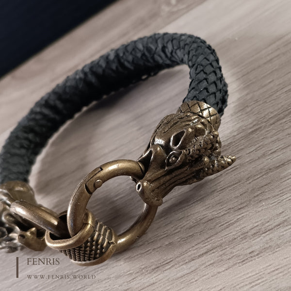 dragon bracelet bronze black scale leather
