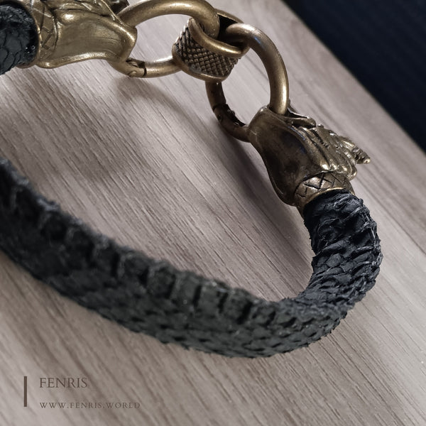 dragon bracelet bronze black scale leather