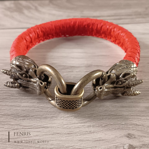 bronze dragon bracelet red leather