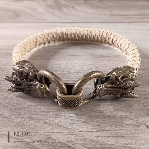 bronze dragon bracelet tan leather