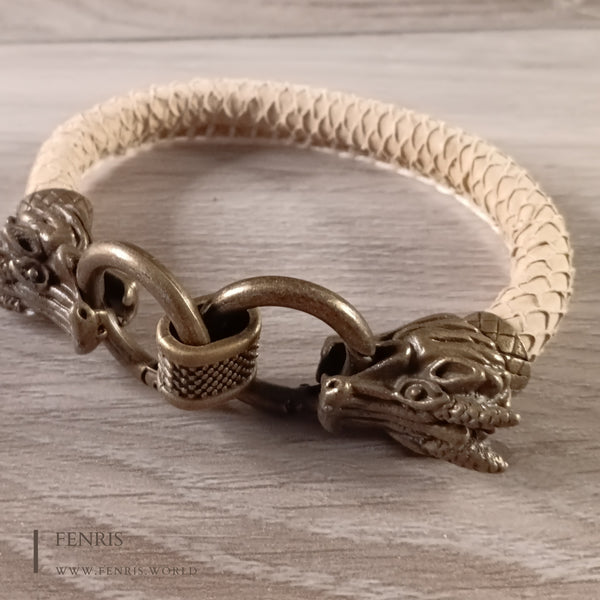 bronze dragon bracelet tan leather