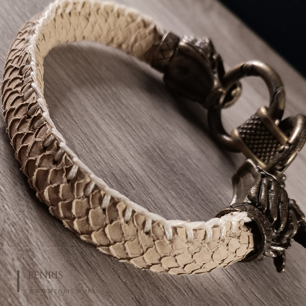 bronze dragon bracelet tan leather